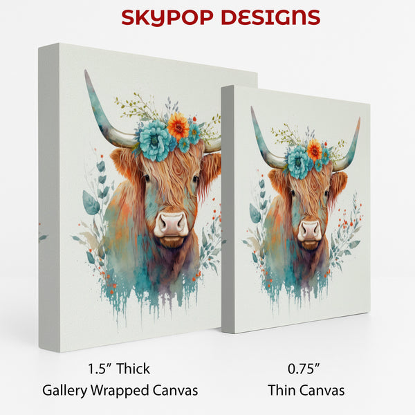 Highland Cow Floral Crown Art - View 2