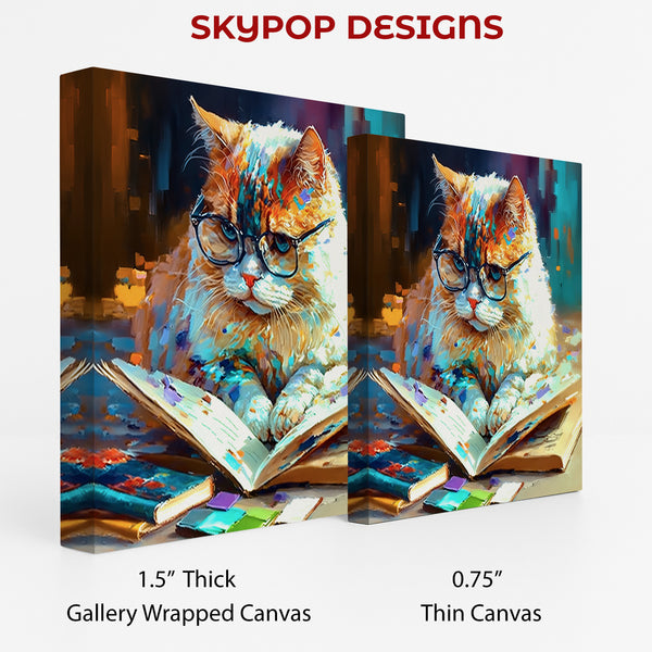 Glasses Cat Bookworm Art - View 2