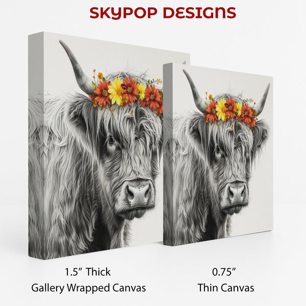 Highland Cow Floral Crown Art - View 2