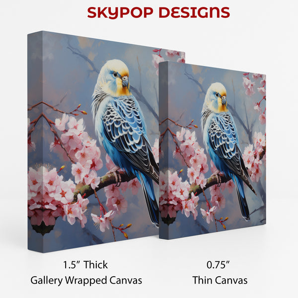 Blue Budgie Cherry Blossom Art - View 2