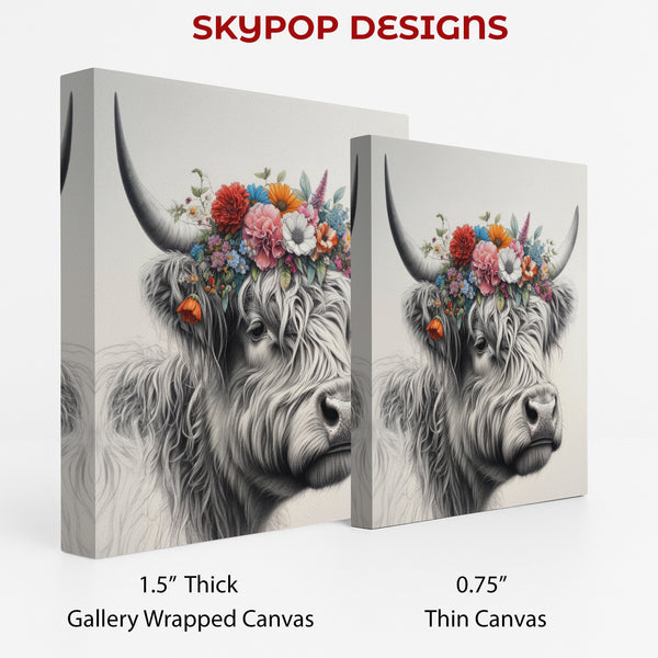 Highland Cow Floral Crown Art - View 2