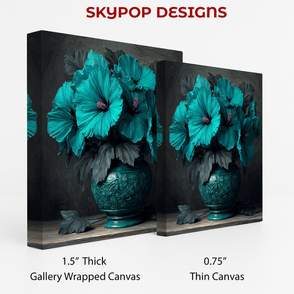 Teal Hibiscus Vase Art - View 2