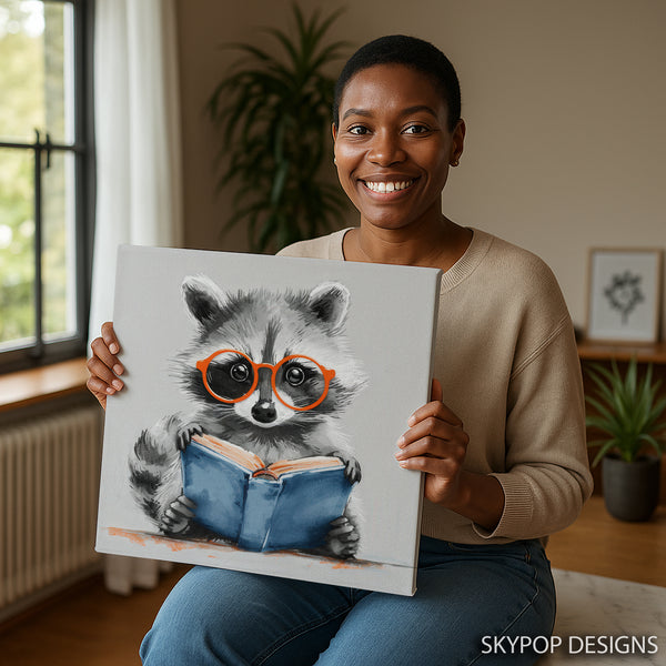 Raccoon Reading Art - View 3