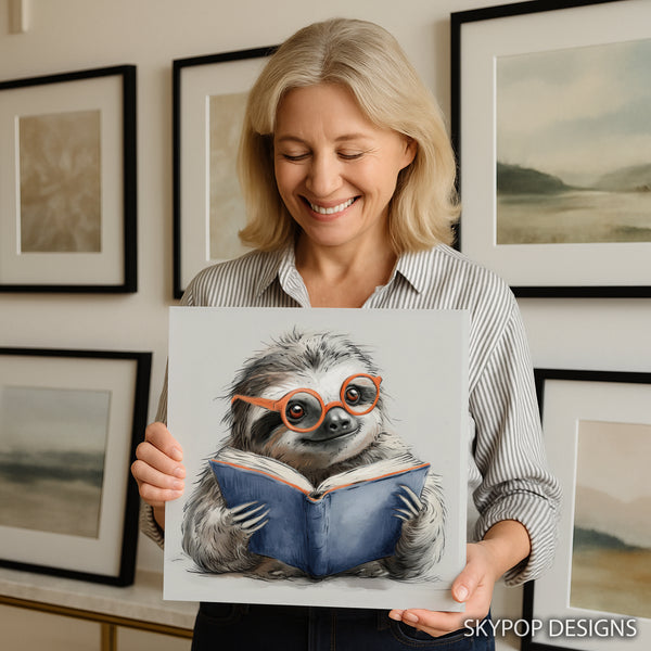 Sloth Bookworm Art - View 3