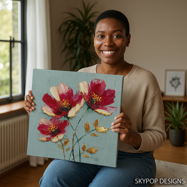 Red Floral Art - View 3
