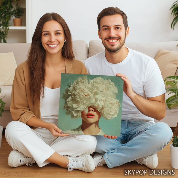 White Peony Bloom Portrait Art - View 3