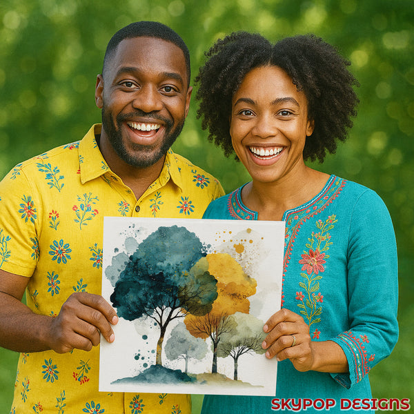 Watercolor Trees Art - View 3