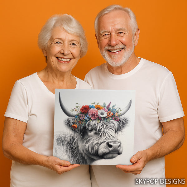 Highland Cow Floral Crown Art - View 3