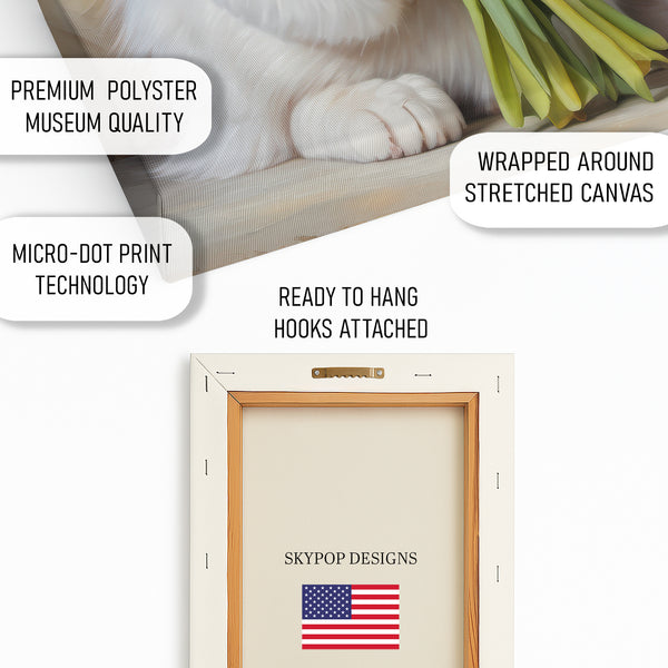 White Cat With Yellow Tulips Art - View 4