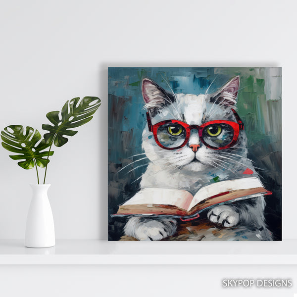 Sophisticated Cat Reading Art - View 5
