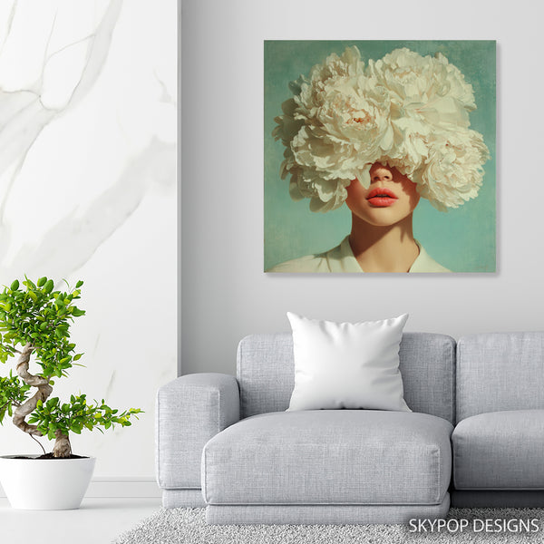 White Peony Bloom Portrait Art - View 5