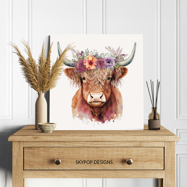 Highland Cow Floral Crown Art - View 5