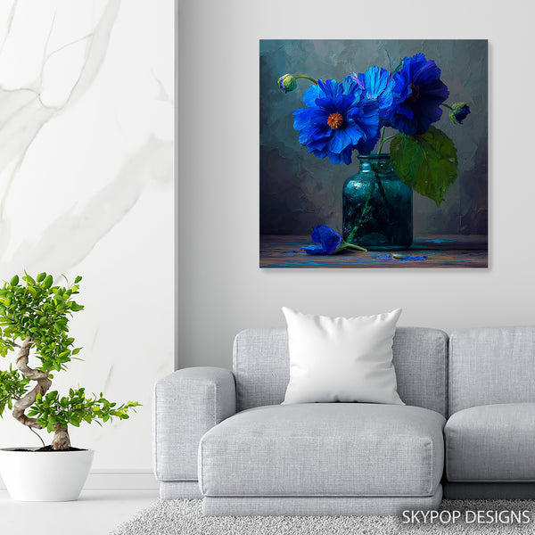 Deep Blue Floral Art - View 5