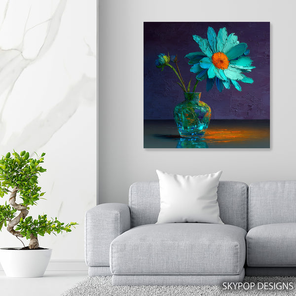 Teal Daisy Floral Art - View 5