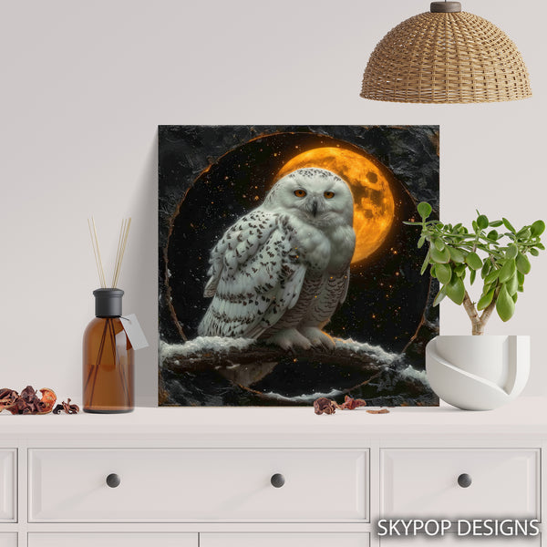 Snowy Owl Moonscape Art - View 5