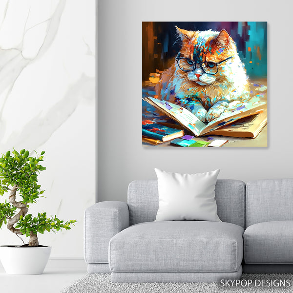 Glasses Cat Bookworm Art - View 5