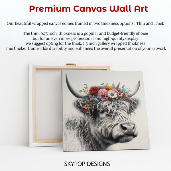 Highland Cow Floral Crown Art - View 6