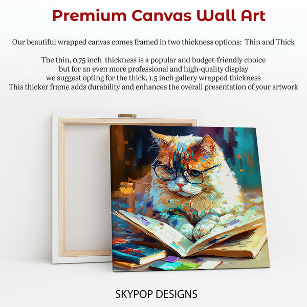 Glasses Cat Bookworm Art - View 6