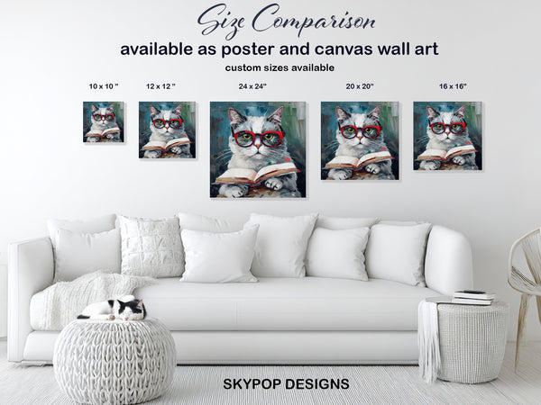 Sophisticated Cat Reading Art - View 7