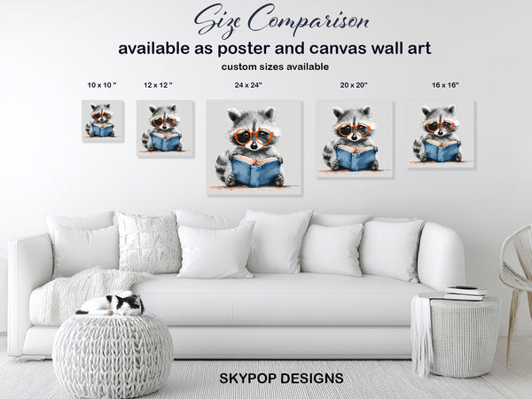 Raccoon Reading Art - View 7