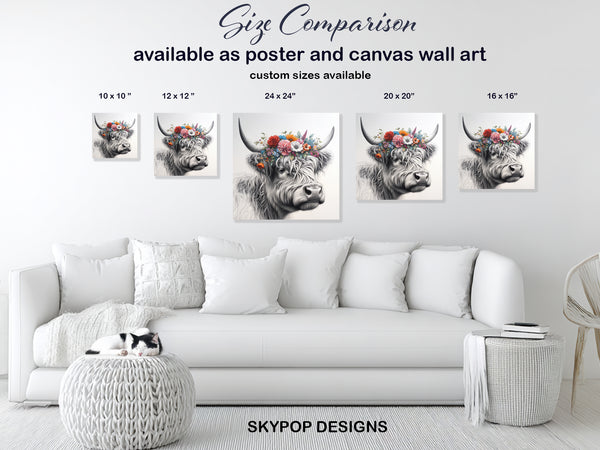 Highland Cow Floral Crown Art - View 7