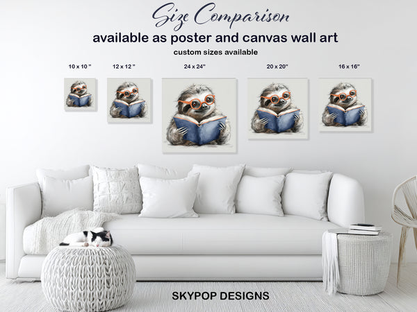 Sloth Bookworm Art - View 7