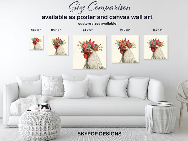 Rooster Floral Crown Art - View 7