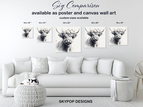 Highland Cow Floral Crown Art - View 7