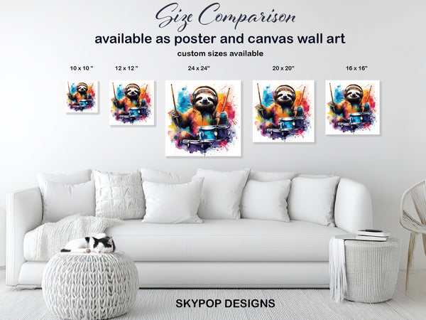 Sloth Drummer Art - View 7