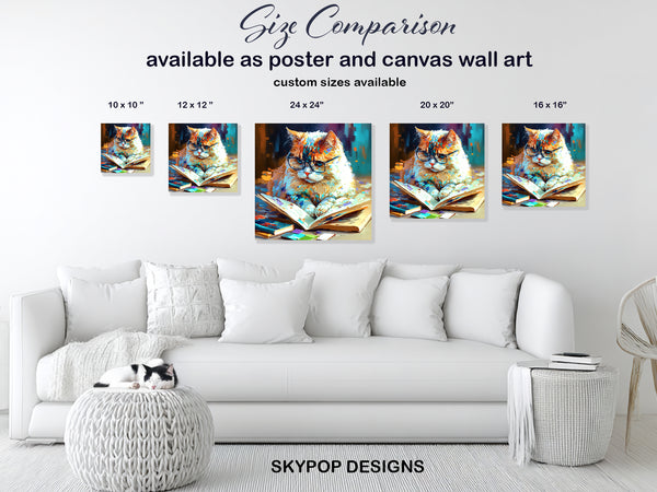 Glasses Cat Bookworm Art - View 7