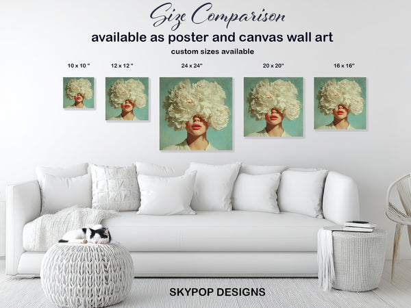 White Peony Bloom Portrait Art - View 7