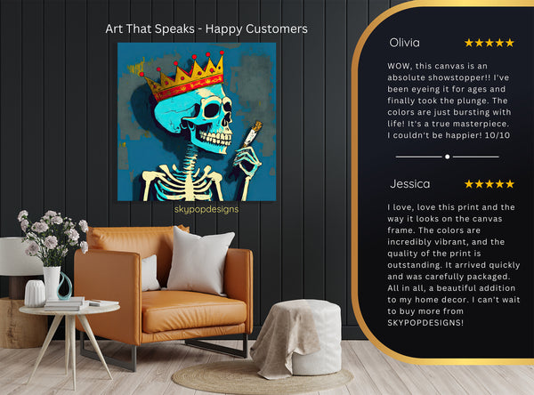 King Skeleton Smoking Art - View 8