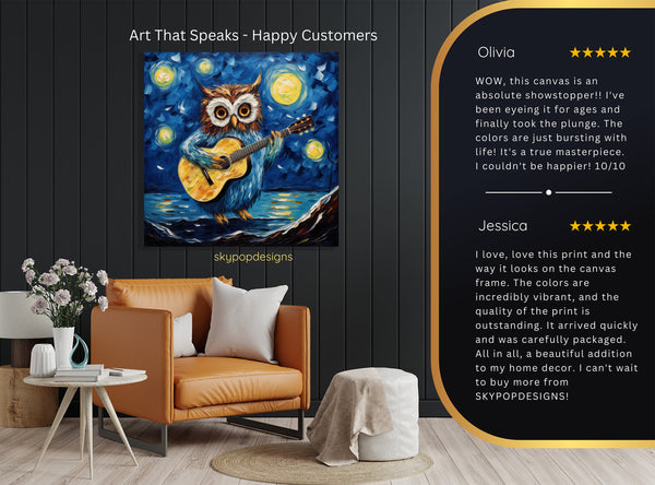 Owl Guitar Starry Night Art - View 8