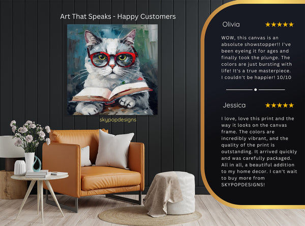 Sophisticated Cat Reading Art - View 8