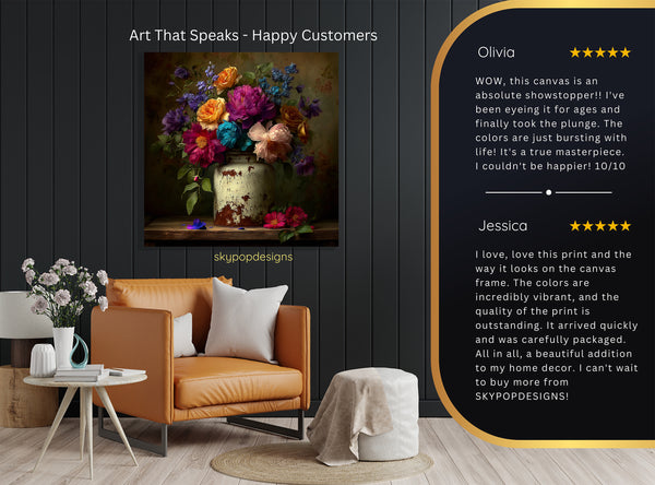 Vintage Floral Vase Art - View 8