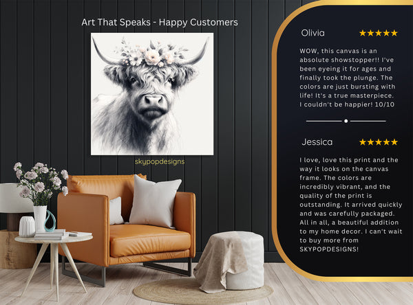 Highland Cow Floral Crown Art - View 8