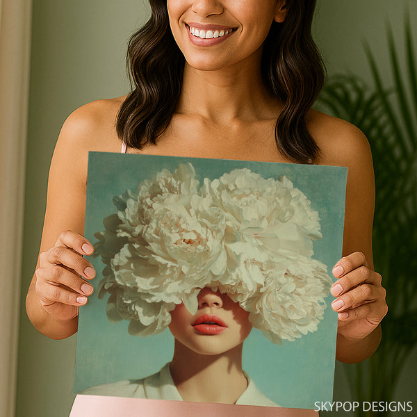 White Peony Bloom Portrait Art - View 9