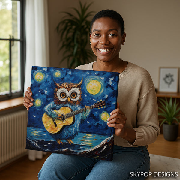 Owl Guitar Starry Night Art - View 9