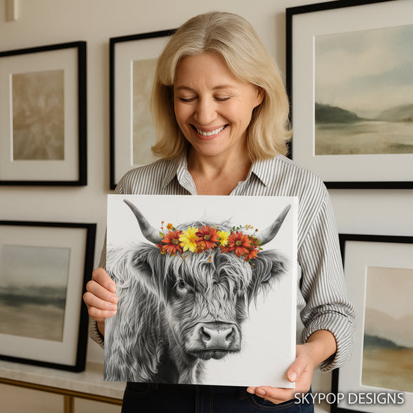 Highland Cow Floral Crown Art - View 9
