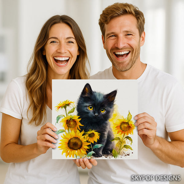 Black Cat and Sunflowers Art - View 9