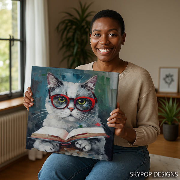 Sophisticated Cat Reading Art - View 9