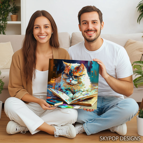 Glasses Cat Bookworm Art - View 9