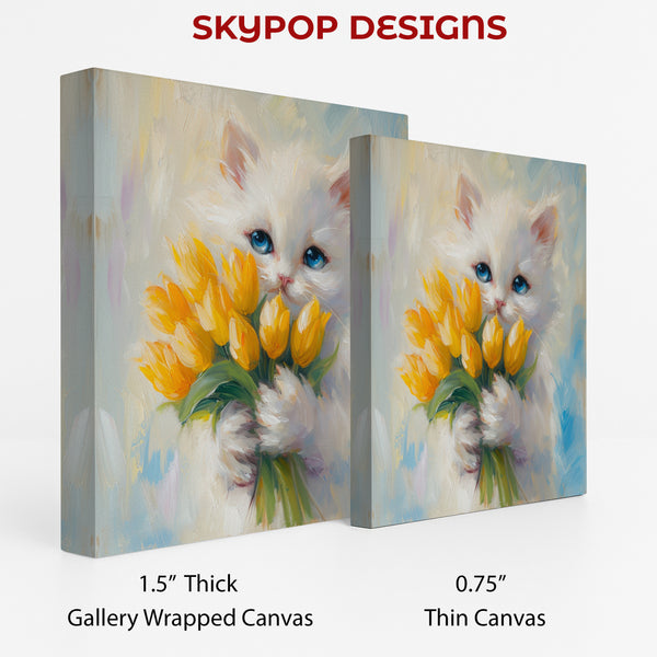 Kitten Yellow Tulips Art - View 2
