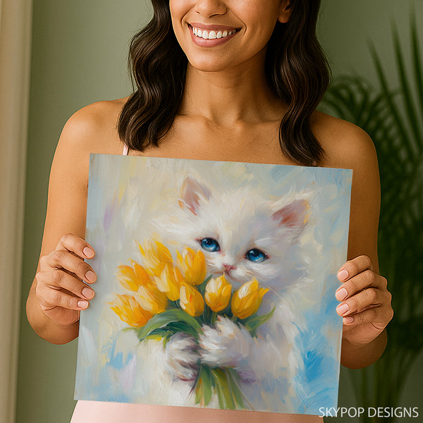 Kitten Yellow Tulips Art - View 3