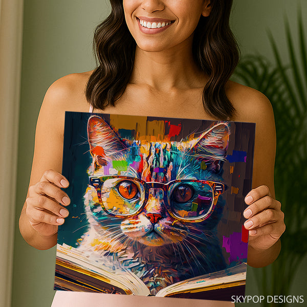 Colorful Cat Reading Art - View 3