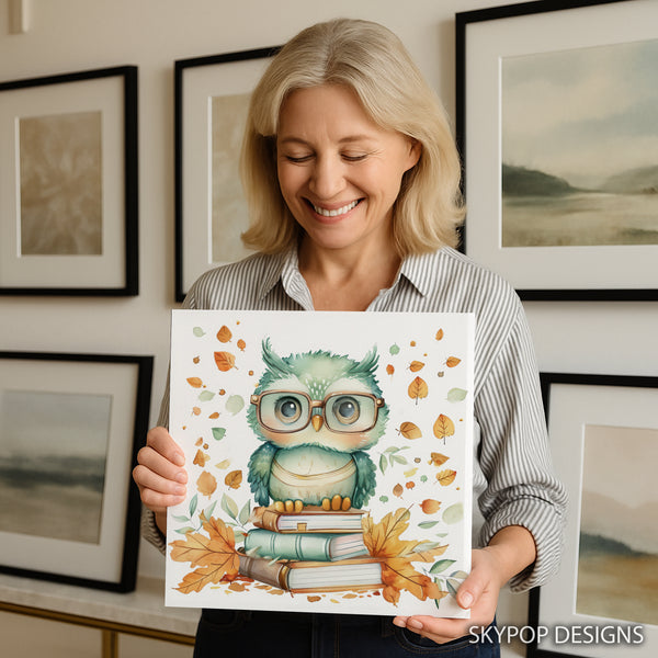 Owl Reading Books Art - View 3