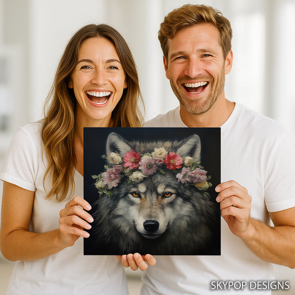 Wolf with Flower Crown Art - View 3