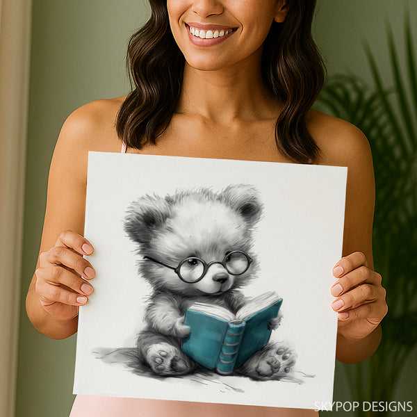 Teddy Bear Reading Book Art - View 3