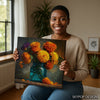 Marigolds in Teal Jar Art - View 3