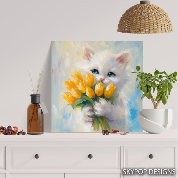 Kitten Yellow Tulips Art - View 5